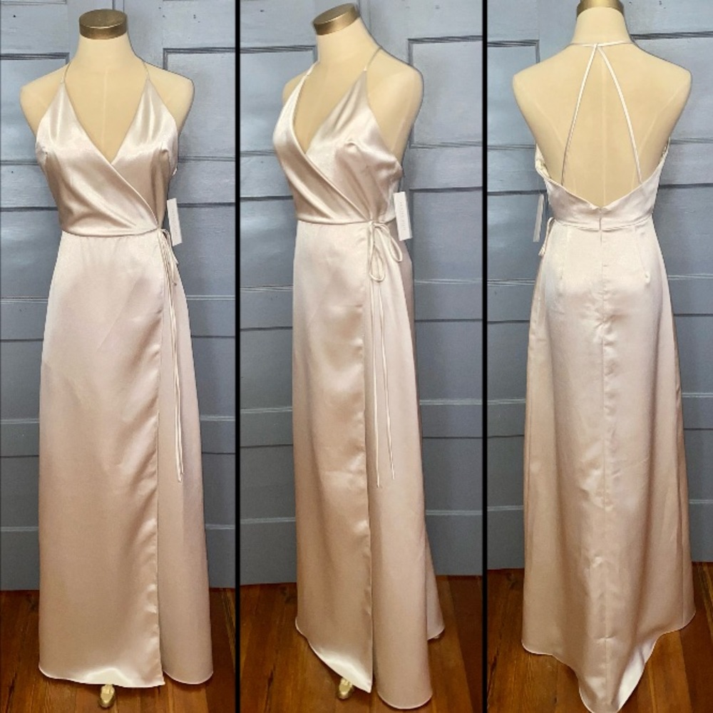 Jenny Yoo Lana Crepe Full Length Maxi Dress Gown Wrap Tie Formal Prom Wedding - Picture 3 of 6